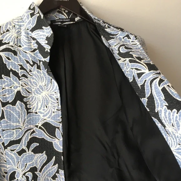 Ellen Tracy Silk and Wool Open Front Blazer Jacket Floral Print Sz 10 - Picture 12 of 15